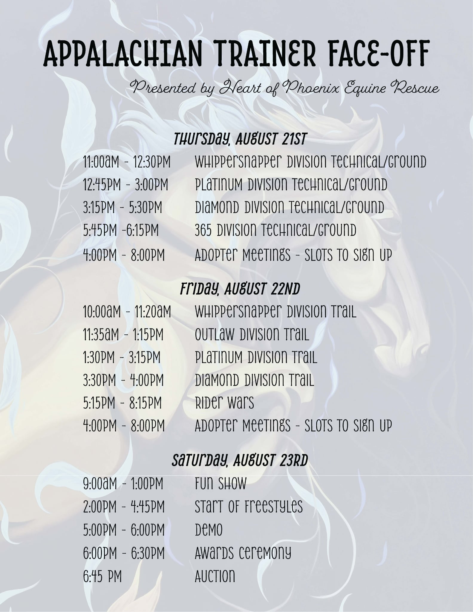 2025 Appalachian Trainer Face Off and Fun Show Information: